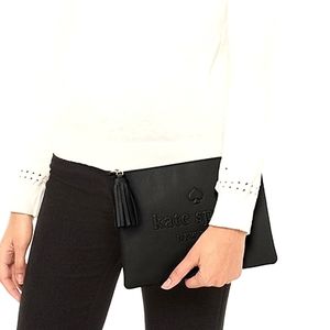 NWT Kate Spade Gia Larchmont Avenue Logo Pouch Clutch Black